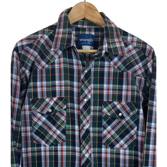 Wrangler Western Shirt Men's Size L Pearl Snap Plaid Check Country Fit L/S - Picture 2 of 4